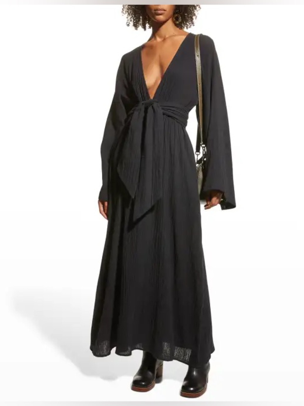 Mara Hoffman Anthropologie “Blair” black boho cotton belted maxi dress XS